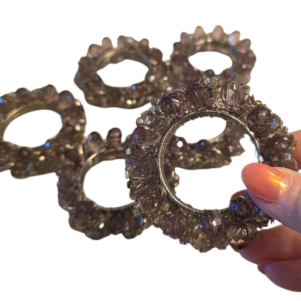 Beaded Napkin Rings Gray Silver Set of 4